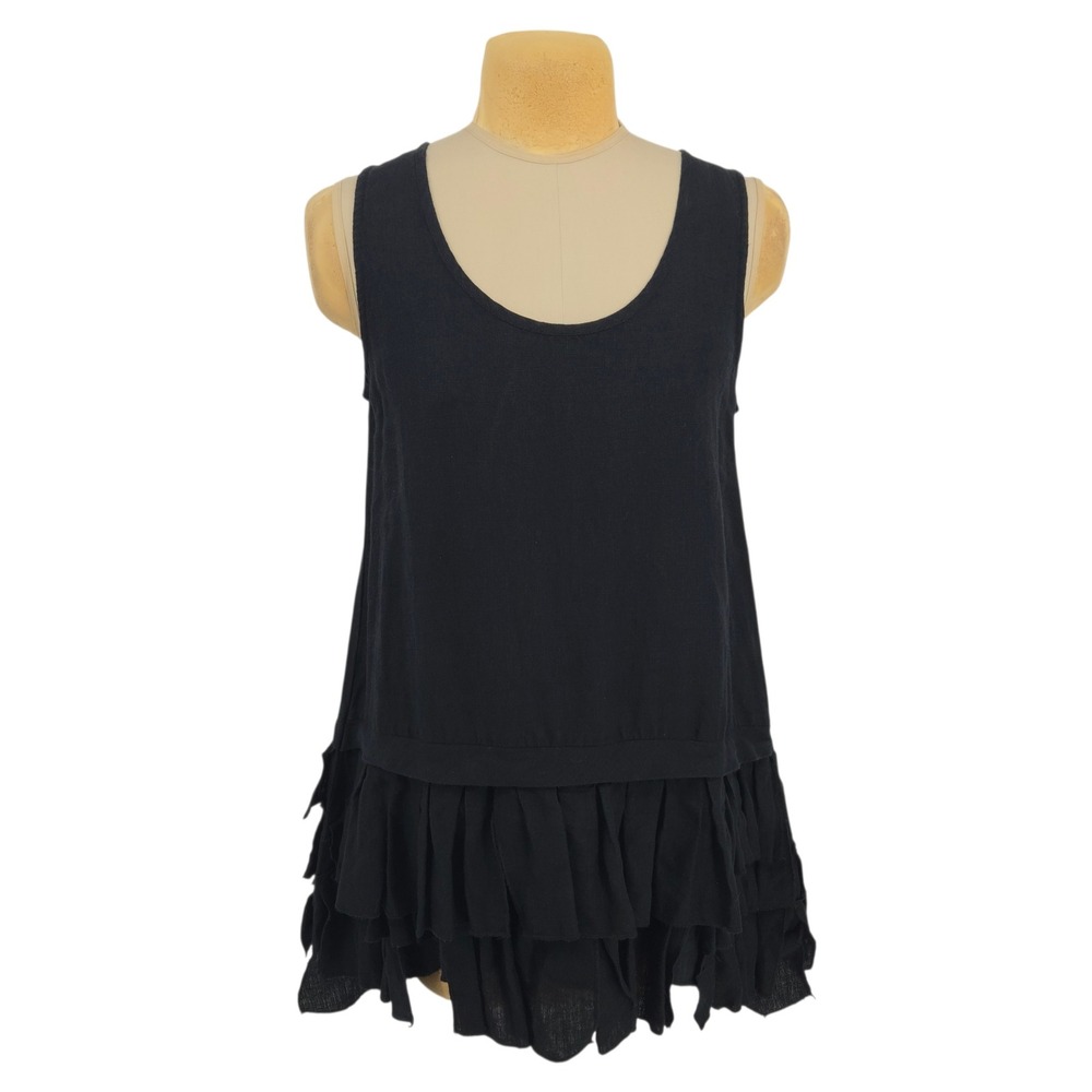 Snapdragon & Twig Dress Women Medium Black Linen Sleeveless Ruffle Hem Lagenlook